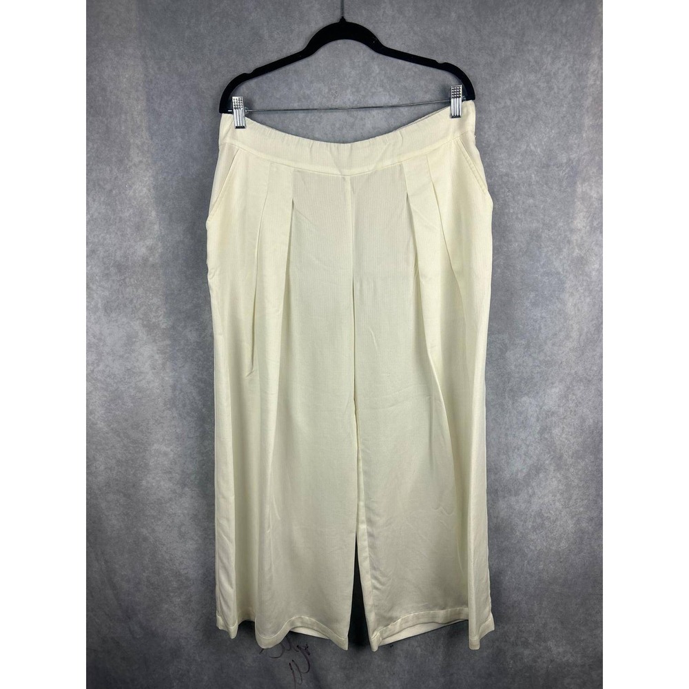 EILEEN FISHER PETITE Cream Wide Leg Pleated Cropped Pants Tencel Lyocell‎ PL PG